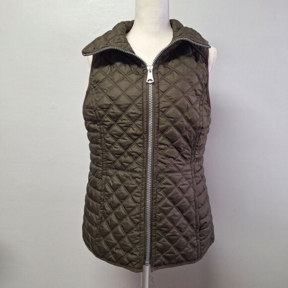 Marc‎ New York Quilted Vest Olive Green Full Zip Collar Fall Spring Womens Large - Picture 2 of 11